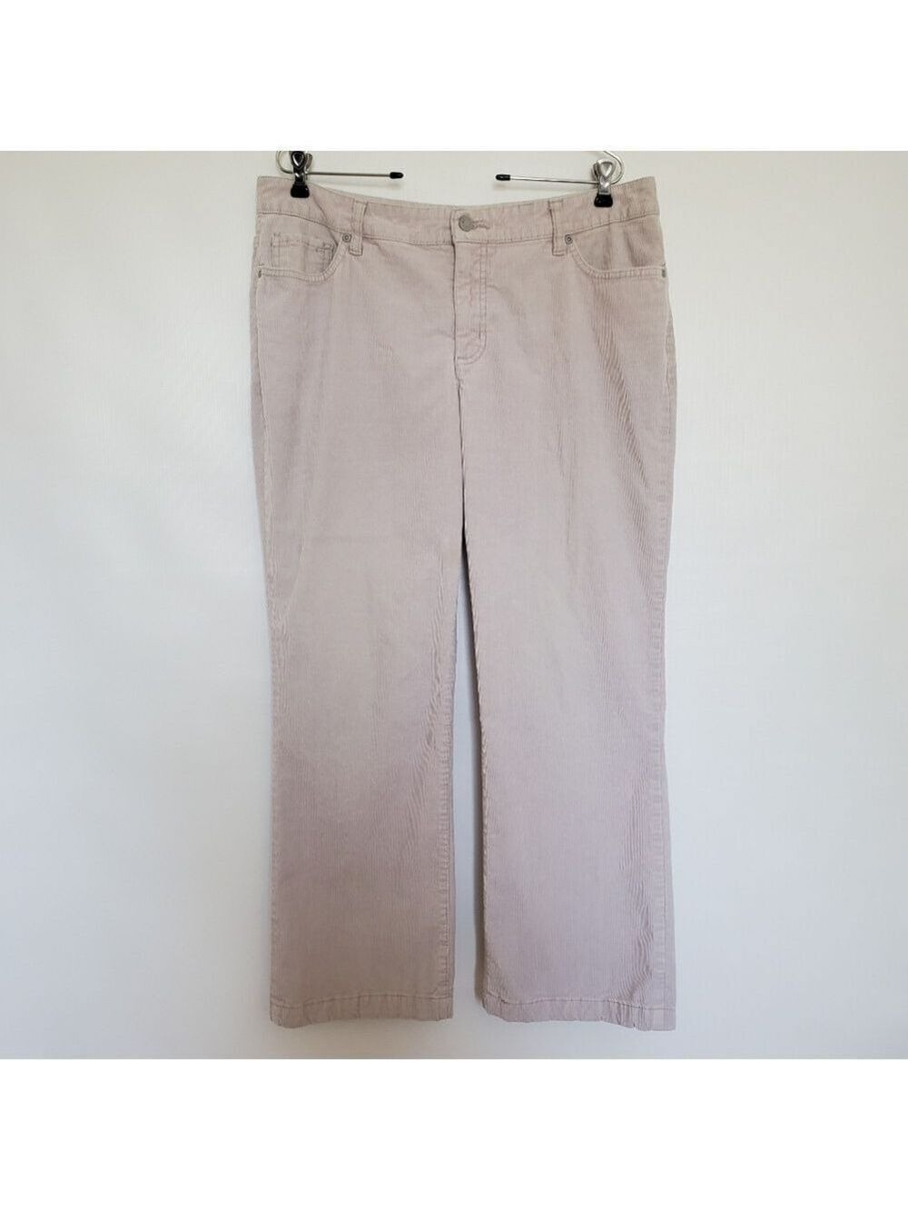 ST. JOHN'S BAY CORDUROY PANT WOMEN 12 STRAIGHT-FIT SLENDER BOOT CUT LIGHT GRAY